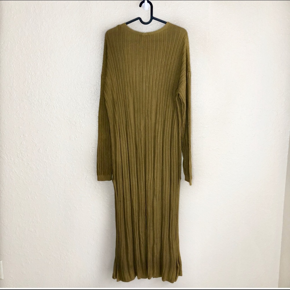 Long Ribbed Button-Front Women’s Sweater Dress - Olive - Picture 2 of 5